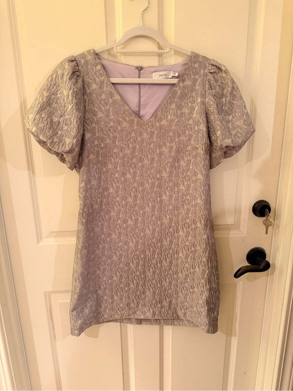 Greylin Lilac Puff-Sleeve V-Neck Mini Dress